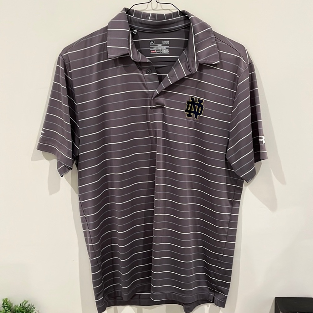 COPY - Grey Striped Mens Notre Dame Golf Polo